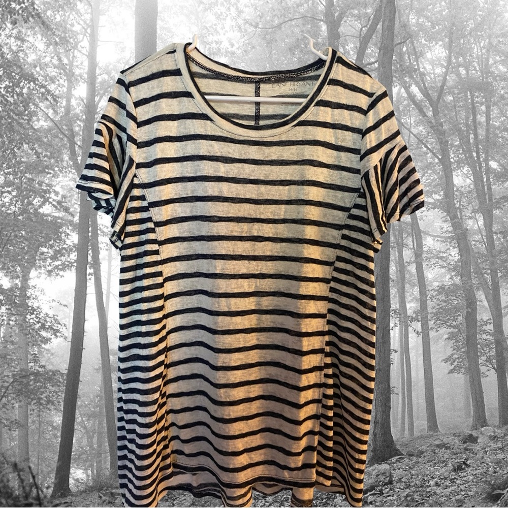 Women’s Lane Bryant Navy and Cream Contrast Stripe Tunic Shirt, Size 14/16